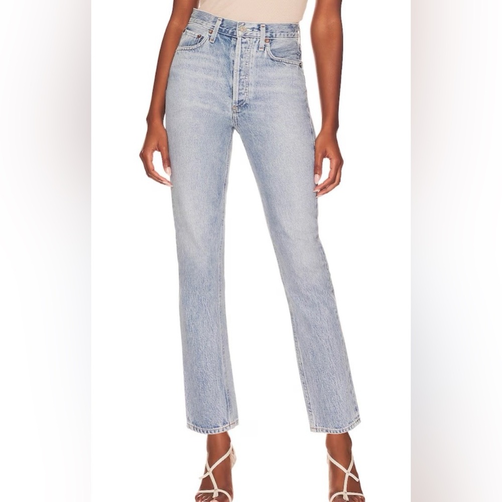 AGOLDE Riley High Rise Straight Crop Jeans, Size 27, Renewal (Light Wash)